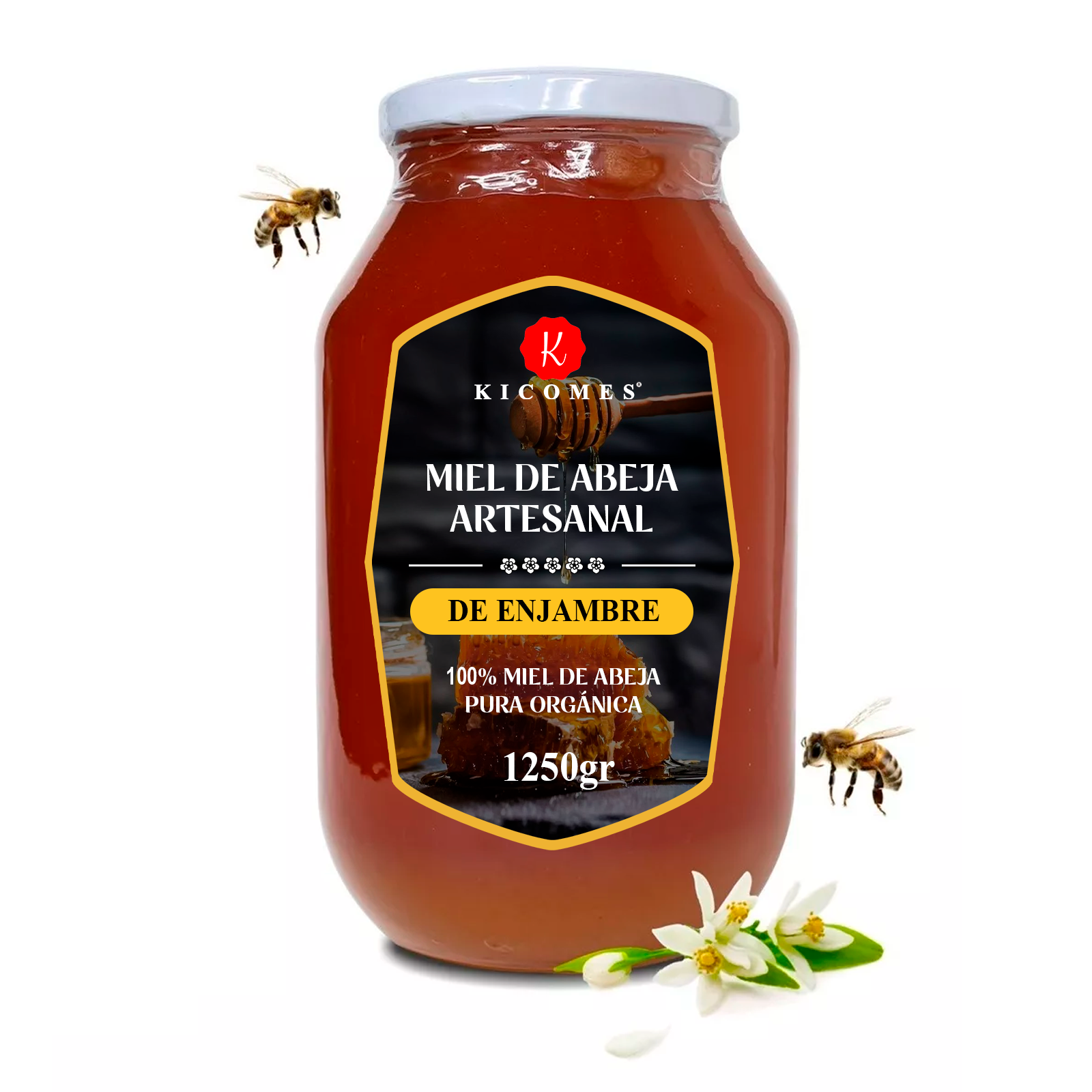 KICOMES® Miel de Abeja 100% Pura Orgánica de Panal Calidad Certificada 1250gr