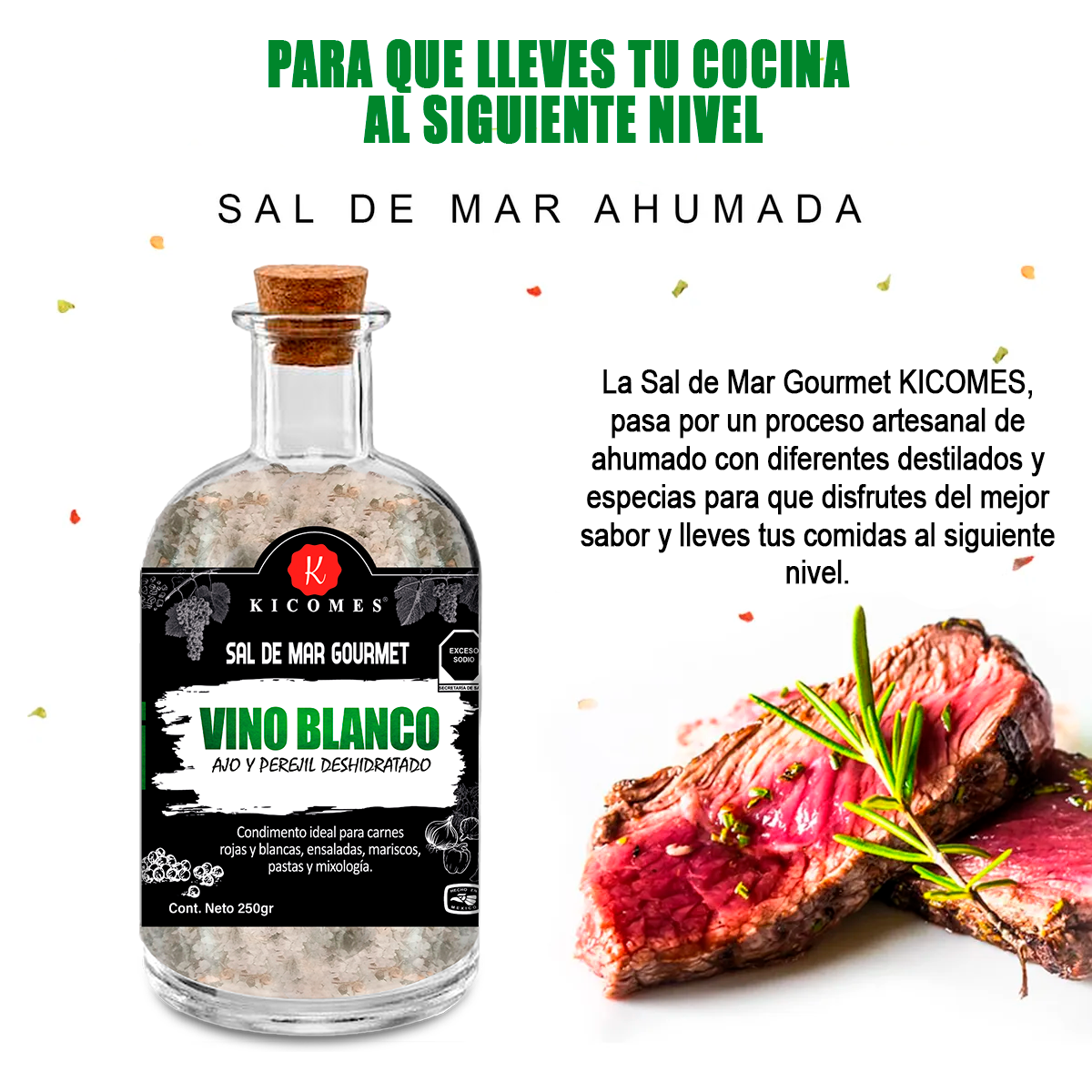 KICOMES® Sal De Mar Ahumada en Vino Blanco, Ajo y Perejil 250gr