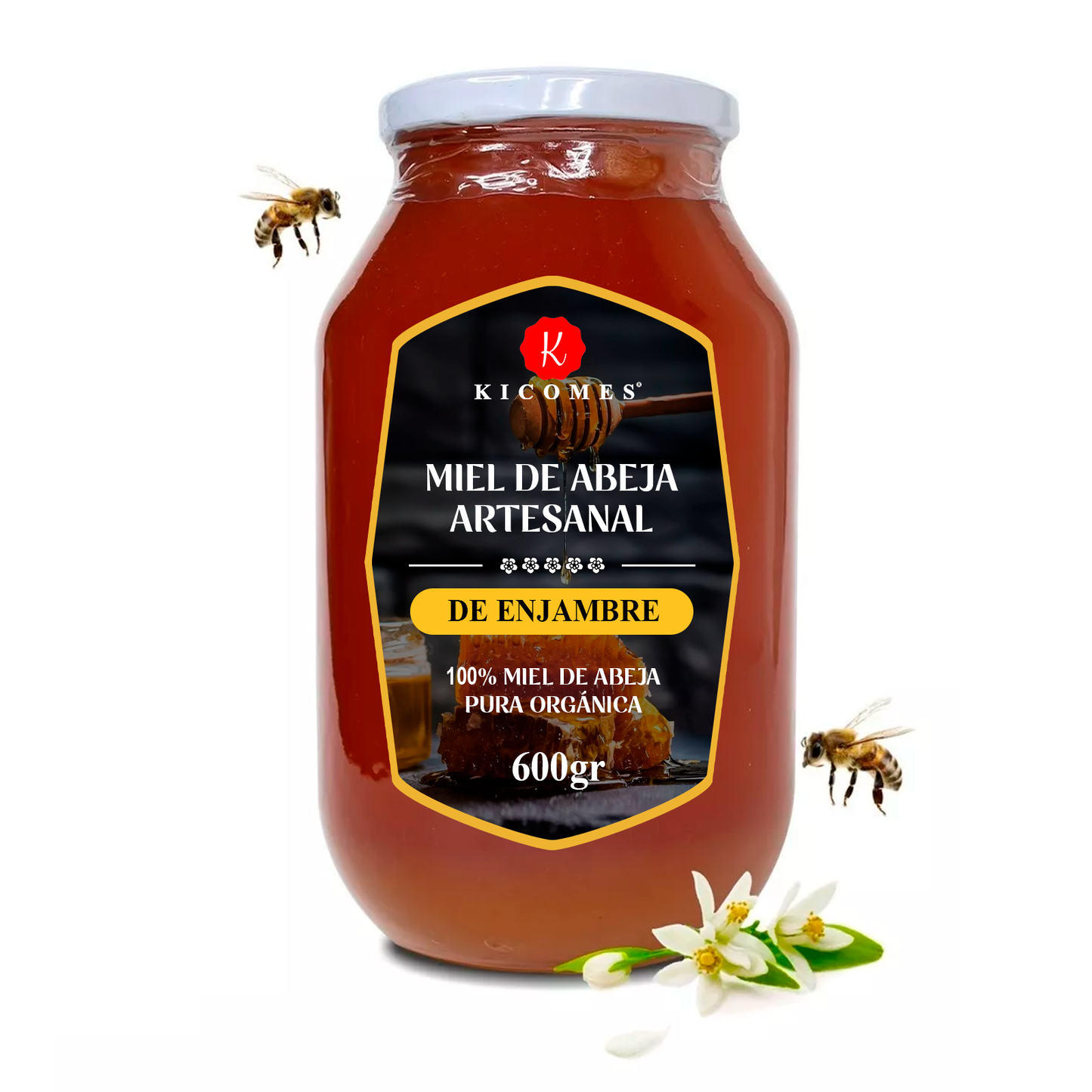 KICOMES® Miel de Abeja 100% Pura Orgánica de Panal Calidad Certificada 600gr