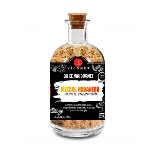 KICOMES® Sal De Mar Ahumada en Mezcal, Habanero, Epazote y Limón 250gr