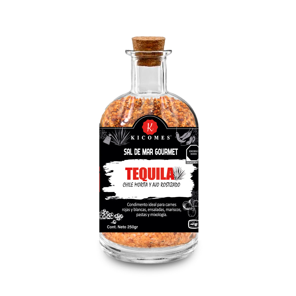 KICOMES® Sal De Mar Ahumada en Tequila, Chile Morita y Ajo Rostizado 250gr
