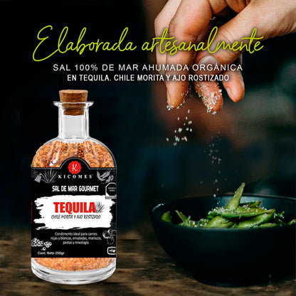 KICOMES® Sal De Mar Ahumada en Tequila, Chile Morita y Ajo Rostizado 250gr