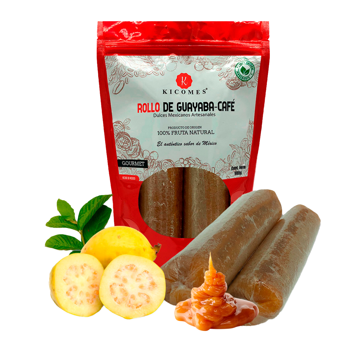 KICOMES® Rollo De Guayaba con Cajeta y Café Artesanal Gourmet Calidad Premium